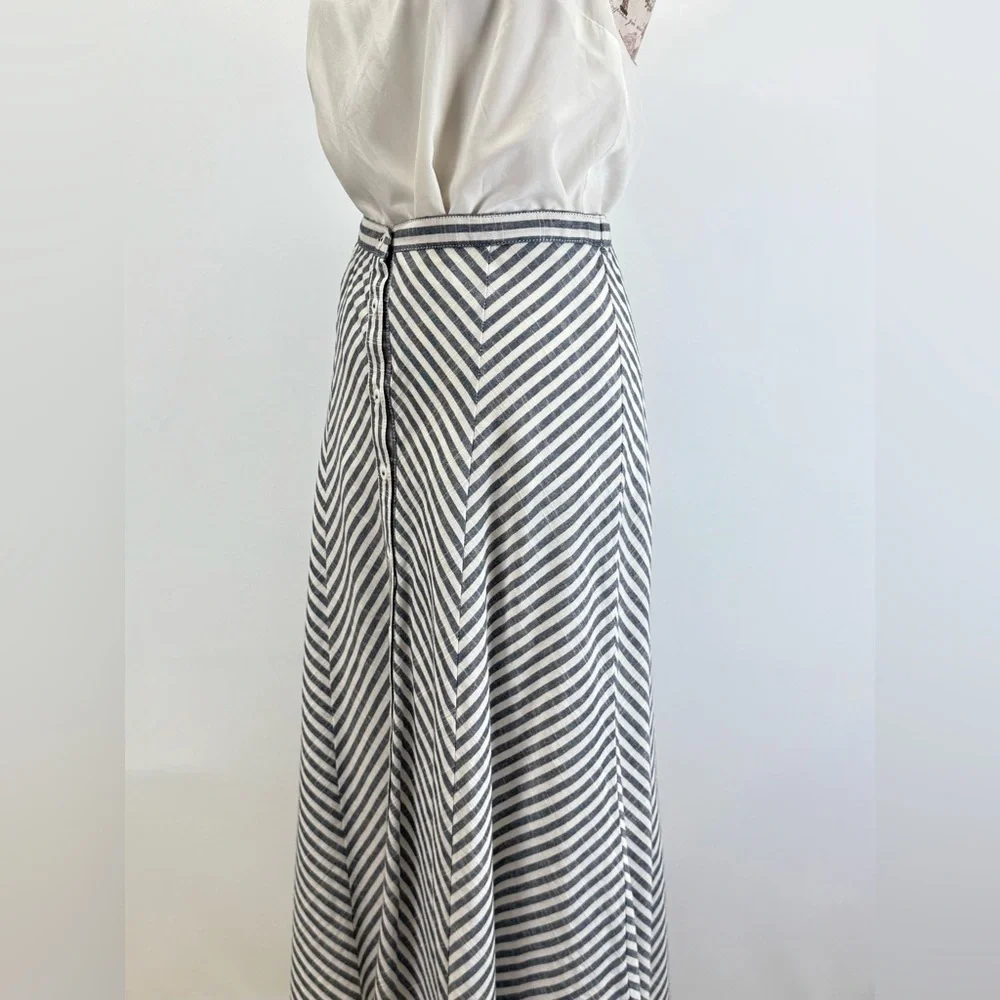 MAX STUDIO Blue and White stripe Maxi A-Line Skirt size M - Picture 6 of 15